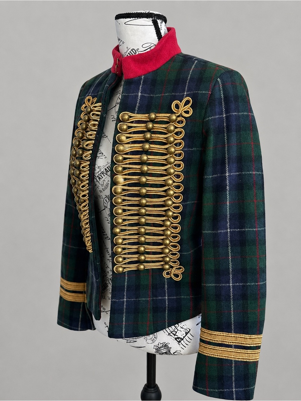 Denim & Supply Ralph Lauren Tartan Plaid Wool Military Jacket Napoleon Gold S